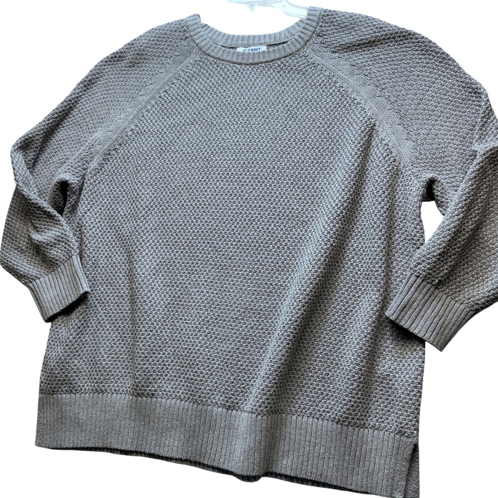 Old Navy Womens 2X Gray Textured Chunky Knit Raglan Crew Neck Sweater Pullover - Picture 3 of 10